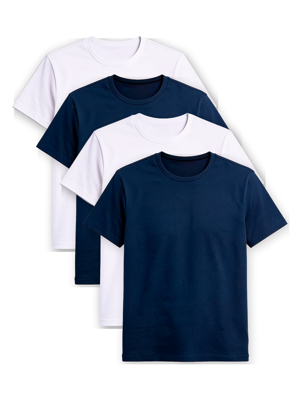 Kit 4 Camisas Básicas Essencial® - Branca / Azul